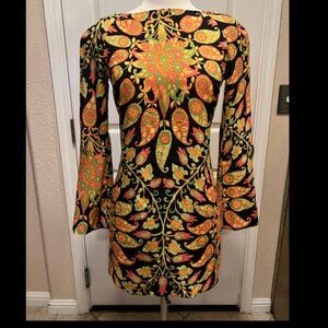 NWT ZARA Long Sleeve Printed Multicolor Dress Sx XS